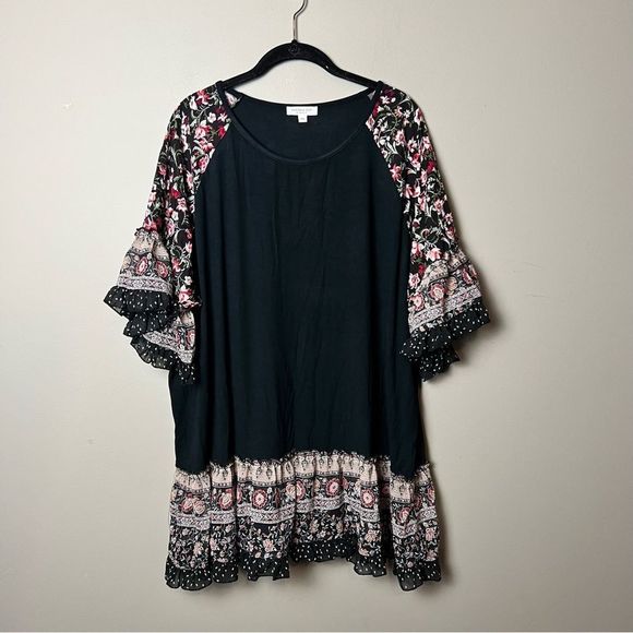 Chic Soul boho mixed media flowy sleeves long lined tunic top plus size 3X - Picture 11 of 11